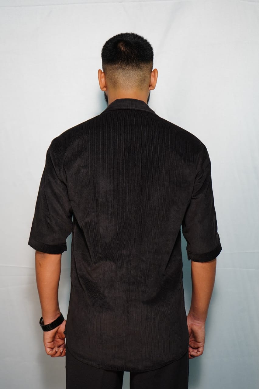 Black Textured Cuban Shirt